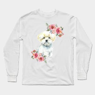 Cute Maltese Puppy Watercolor Art Long Sleeve T-Shirt